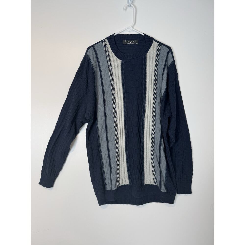 Protege Collection Navy And Grey Striped Crewneck Sweater. Vintage 90’s